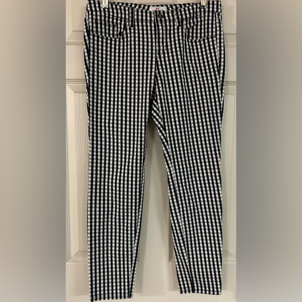 Vineyard Vines Pants Mid-Rise Straight Leg Ankle Black White Gingham Women's 6